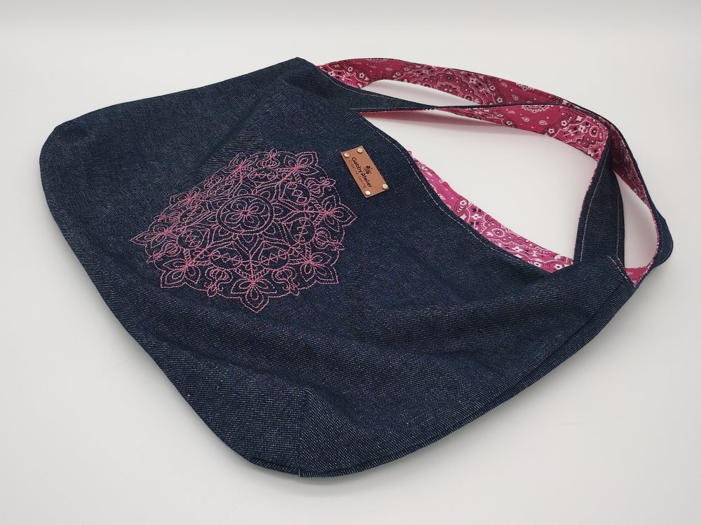 Denim Blue/Pink Bandana reversible Mandala Tote bag